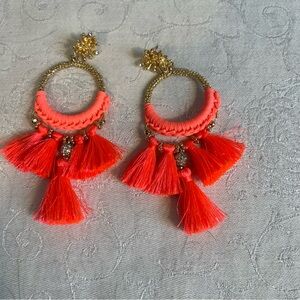 Lilly Pulitzer Earrings Swim On Over Neon Orange Clear Stones